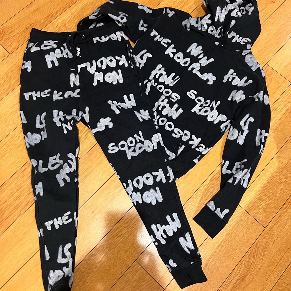 Kooples x sport Black and Gray Graphic Sweatpants and hoodie set EUC